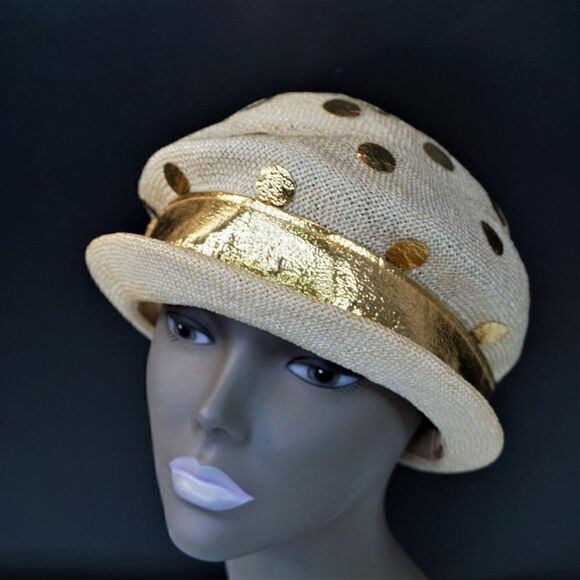Bucket Hat Jami Exclusive Flapper Hat Mod Gold Polka Dot 1960 Union Label main image 6